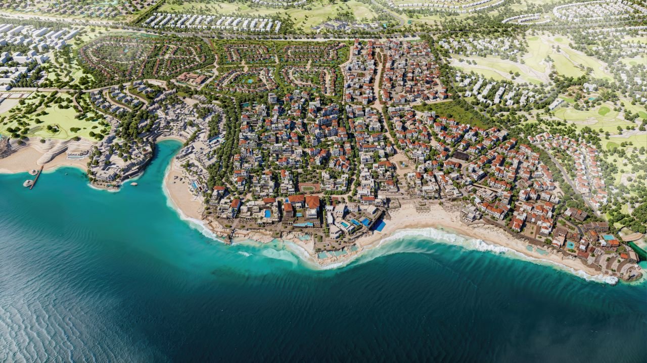 Luxurious waterfront villas overlooking the marina in Ras El Hekma's premium residential district